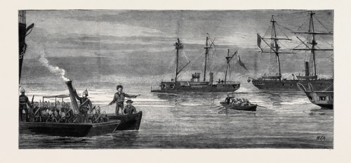 THE WAR IN EGYPT: MARINES LANDING FROM THE "RHOSINA" IN A LIGHTER AT ISMAILIA