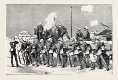 THE WAR IN EGYPT: FIGHTING ARABI WITH HIS OWN WEAPONS: WORKING THE KRUPP GUN AT KASSASSIN, AUGUST