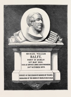 THE BALFE MEMORIAL TABLET IN WESTMINSTER ABBEY, LONDON: MICHAEL WILLIAM BALFE, BORN IN DUBLIN, 15TH