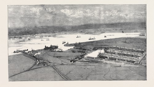 BIRD'S-EYE VIEW OF THE EAST AND WEST INDIA DOCK EXTENSION, TILBURY
