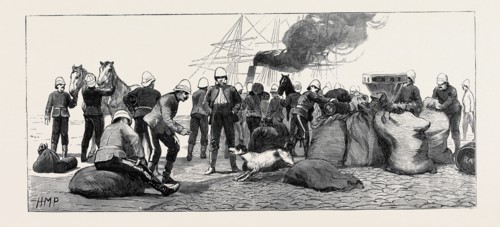 THE RECENT WAR IN EGYPT: THE ROYAL ARTILLERY AT PORTSMOUTH PREPARING TO START INLAND, SOLDIERS