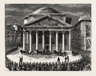 THE KING AND QUEEN OF ITALY VISITING THE NEW TOMB OF THE LATE KING VICTOR EMMANUEL IN THE PANTHEON,