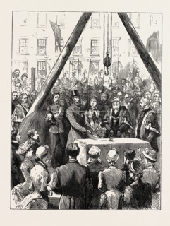 THE VISIT OF THE LORD LIEUTENANT OF IRELAND TO BELFAST: LORD SPENCER LAYING THE FOUNDATION STONE OF