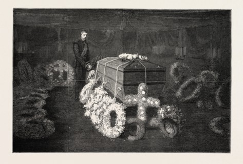THE LATE DUKE OF ALBANY, THE ARRIVAL AT PORTSMOUTH, APRIL 4, 1884: THE MORTUARY CHAMBER ON BOARD