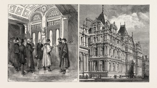 THE NEW MUNICIPAL BUILDINGS AND FREE PUBLIC LIBRARY AT LEEDS: THE MAYOR OPENING THE DOOR OF THE NEW
