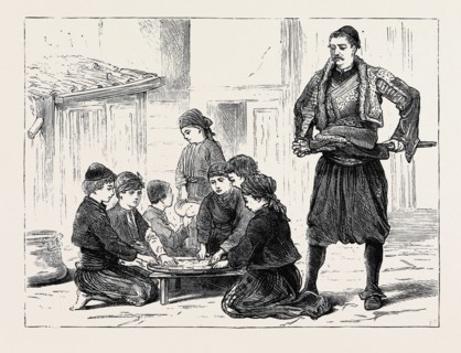 "UNDER CONSULAR PROTECTION," ORPHANS FROM BATAK PREPARING RICE FOR THEIR DINNER UNDER THE