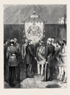EMPRESS OF INDIA: THE VICEROY PRESENTING TO THE MAHARAJAH SCINDIAH OF GWALIOR A BANNER PREPARED BY