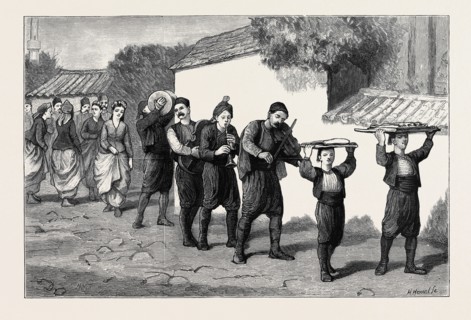 BULGARIA, A MARRIAGE PROCESSION: THE BRIDEGROOM SENDING PRESENTS TO THE BRIDE