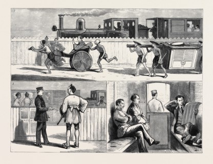 CIVILISATION IN JAPAN, SKETCHES ON THE YOKOHAMA RAILWAY: 1. Outside Yokohama: "Past and Present"; 2