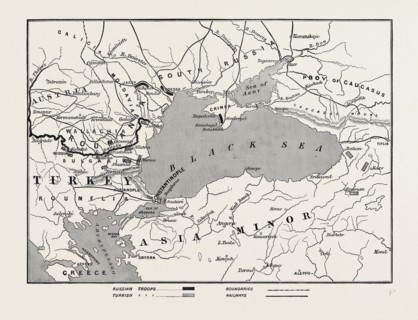 THE IMPENDING WAR, MAP OF TURKEY AND SOUTHERN RUSSIA, SHOWING THE RELATIVE POSITIONS OF THE RUSSIAN