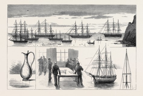 ST. HELENA: The Detached Squadron at Anchor, Silver Claret Jug presented to Captain Gifford by the
