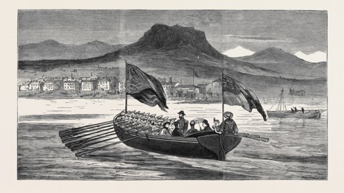 VISIT OF THE PRINCESS OF WALES TO GREECE: THE "OSBORNE'S" BARGE BEARING THE ROYAL PARTY TO THE