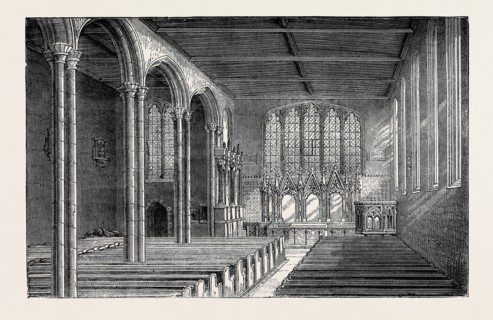 ST. PETER'S CHAPEL IN THE TOWER OF LONDON, THE INTERIOR AS RESTORED IN 1877