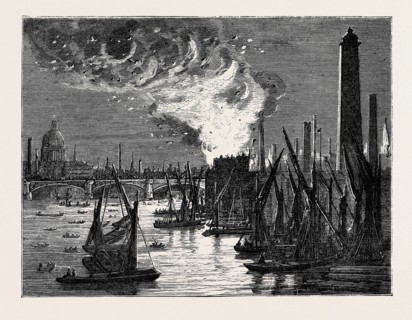 FIRE AT BLACKFRIARS BRIDGE ON NEW YEAR'S EVE, LONDON, 1870