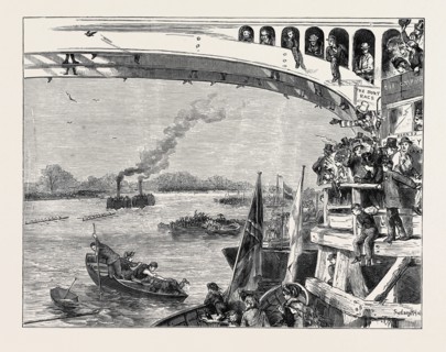 THE OXFORD AND CAMBRIDGE BOAT RACE: AT BARNES BRIDGE, 1870