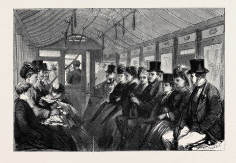 THE BRIXTON AND KENNINGTON TRAMWAY. INTERIOR OF A CARRIAGE, LONDON, 1870; METROPOLITAN STREET