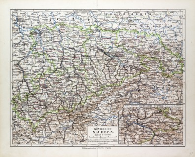 MAP OF SACHSEN, SAXONY, GERMANY, 1899
