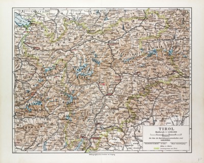 MAP OF TIROL, AUSTRIA, 1899