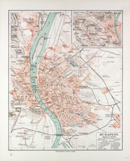 MAP OF BUDAPEST, HUNGARY, 1899