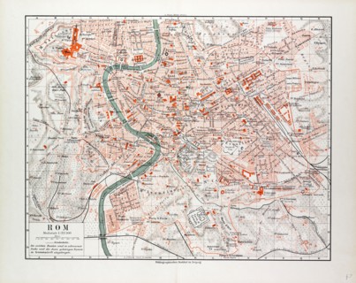 MAP OF ROME, ITALY, 1899