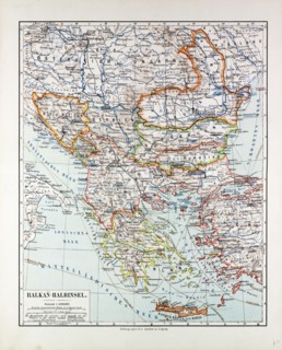 MAP OF AUSTRIA-HUNGARY, GREECE, SERBIA, BOSNIA AND HERZEGOVINA, ROMANIA, BULGARIA, MACEDONIA,