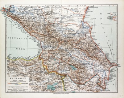 MAP OF TRANSCAUCASIA, GEORGIA, AZERBAIJAN, ARMENIA, 1899