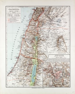 MAP OF ISRAEL, JERUSALEM, THE SOUTHERN PART OF SYRIA, LEBANON, THE WESTERN PART OF JORDAN, 1899