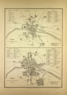 MAP OF PARIS IN THE 12TH CENTURY AND IN THE 14TH CENTURY, FRANCE