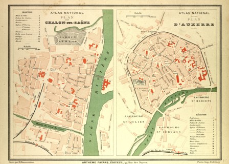 MAP OF CHALON-SUR-SAÃîNE AND AUXERRE, FRANCE
