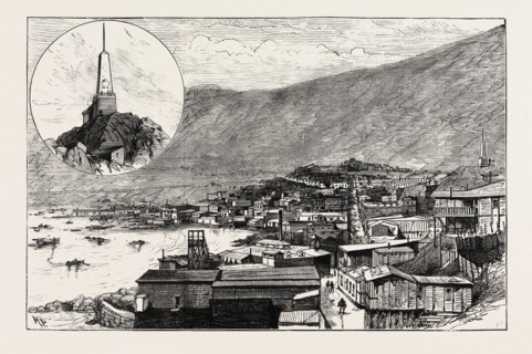 THE CIVIL WAR IN CHILE: MONUMENT TO ARTURO PRATT (TOP LEFT CORNER), PISAGUA, COAST OF CHILE,