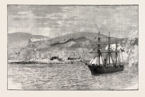 THE CHILIAN SLOOP O'HIGGINS FIRING ON THE GARRISON IN VALPARAISO HARBOUR, 1891