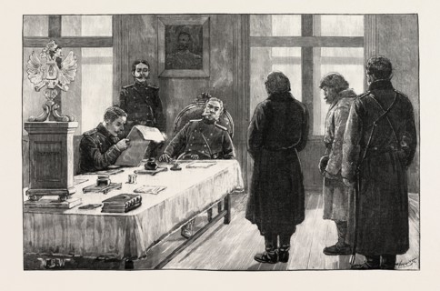 RUSSIAN CRIMINAL PRISONERS IN SIBERIA: ARRIVAL OF CONVOY OF RUSSIAN CONVICTS AT KRASNOIARSK