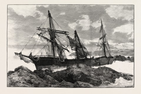 THE GREAT GALE AND SNOW STORM: WRECK OF THE BAY OF PANAMA, NEAR FALMOUTH, FROM A SKETCH EY H.S.