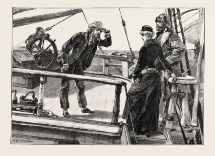 HE SEIZED THE BRIM OF HIS HAT; DRAWN BY W. H. OVEREND.
