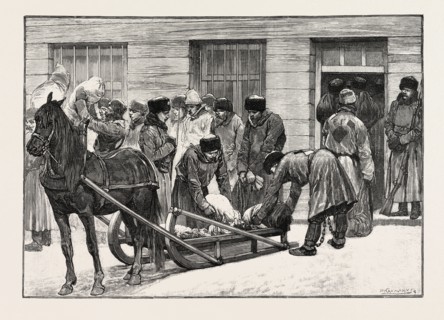 SKETCHES IN SIBERIA, COURTYARD OF THE PRISON FOR CRIMINALS AT KRASNOIARSK: PRISONERS ON THEIR