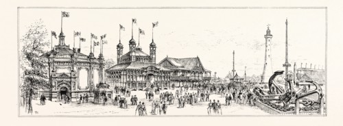 AT THE ROYAL NAVAL EXHIBITION: BUILDINGS IN THE GROUNDS.