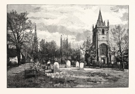 FROM LEFT TO RIGHT: ALL SAINTS' CHURCH, THE BELL TOWER, EVESHAM ABBEY, ST. LAURENCE'S CHURCH