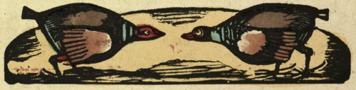 illustration of English tales, folk tales, and ballads. Two fighting ducks
