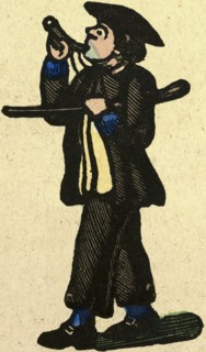 illustration of English tales, folk tales, and ballads. A man blowing the horn. Music