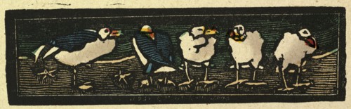 illustration of English tales, folk tales, and ballads. Five sea gulls