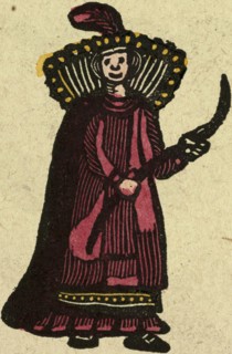 illustration of English tales, folk tales, and ballads. A woman wearing a red dress