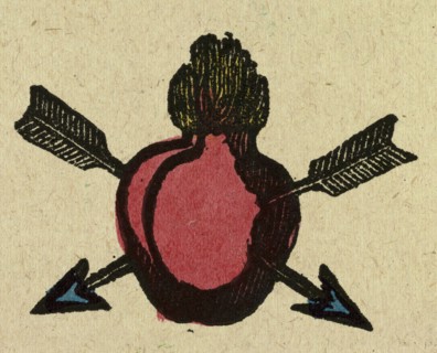 illustration of English tales, folk tales, and ballads. A heart pierced by two arrows