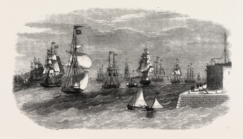SCENE IN THE MERSEY ON THE TERMINATION OF THE LATE GALE, VESSELS OUTWARD-BOUND