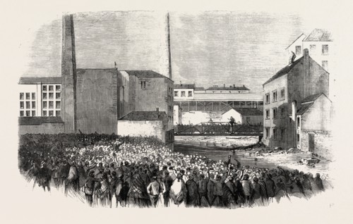 THE SOUTH LANCASHIRE TURN-OUT: CALLING OUT THE HANDS AT JOHNSON'S MILL, STALYBRIDGE.
