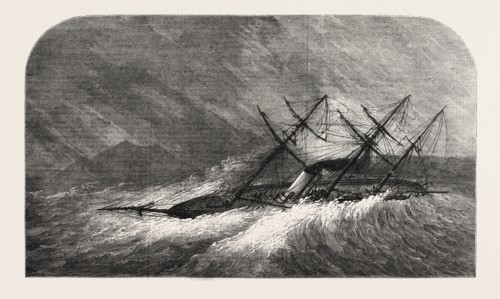 H.M. STEAM-SLOOP LAPWING (COMMANDER MONTAGU O'REILLY) IN A GALE, IN THE DORO CHANNEL