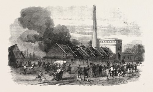 EXPLOSION AT THE GOVERNMENT GUNPOWDER-WORKS NEAR WALTHAM: THE POWDER-MILLS AFTER THE EXPLOSION
