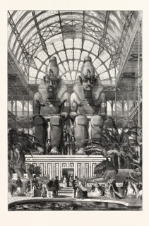 THE CRYSTAL PALACE AT SYDENHAM: THE EGYPTIAN AVENUE: COLOSSAL FIGURES FROM ABOO SIMBEL, 1854