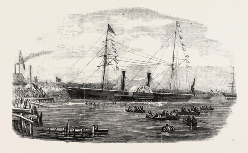 LAUNCH OF THE AUSTRALIAN STEAMSHIP PACIFIC, AT MILLWALL, 1854