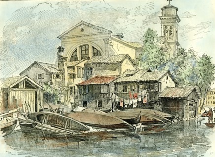 Venice, 1892, a Squero, repairing yard, Fondamenta Nani, Italy