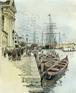 Venice, 1892, A ferry by Barca across the Giudecca, Italy